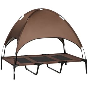 Elevated Dog Bed with Canopy, Portable Raised Dog Cot for XL Sized Dogs, Indoor & Outdoor, 48" x 36" x 43", Coffee