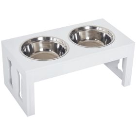 23" Modern Decorative Raised Dog Bowls, Wooden Heavy Duty Pet Food and Water Bowl, Elevated Feeding Station, White