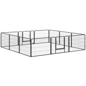 Dog Playpen, 31.5"W Heavy-Duty Metal Puppy Play Pen, Pet Exercise Fences for Outside and Indoor, DIY Design with Door for Small Dogs, 12 Panels, 23.5"