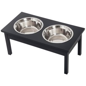 23" Wooden Heavy Duty Dog Food Bowls Pet Elevated Feeding Station -Black