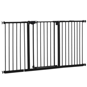 Pet Gate with Door Dog Gate and Barrier Indoor for Stairs Includes 7", 8", 12" Extensions Kit, 30 Inch Tall Pressure-Mounted Safety Gate, Black