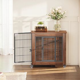 27.2" Dog Crate Furniture with Wheels for Small Dogs, Heavy Duty Dog Kennel Indoor with 2 Doors, Wooden Pet Cage End Table, Double-Doors Sturdy Metal