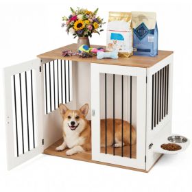 Furniture Style Dog Crate with 360Â° Rotating Feeder & 304 Stainless Steel Bowls, Double Locking Indoor Dog Kennel