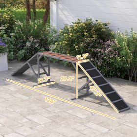 PawHut Dog Agility Equipment Ramp With Safety Bar, Non-slip Surface, For Walk And Pause Training, Gray