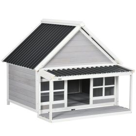 Wooden Dog House with Porch, Dog House Outdoor with Tilt Roof, Front Door, Windows for Medium Large Sized Dog (Option: Light Gray-1040x800x130 mm)