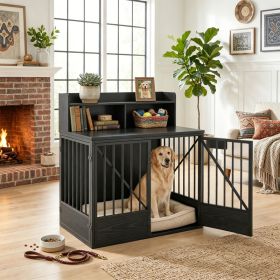 Dog Crate Large Capacity Multifunctional Spacious Top Pet Kennel With 2 Open Storage Compartment (Option: Default)